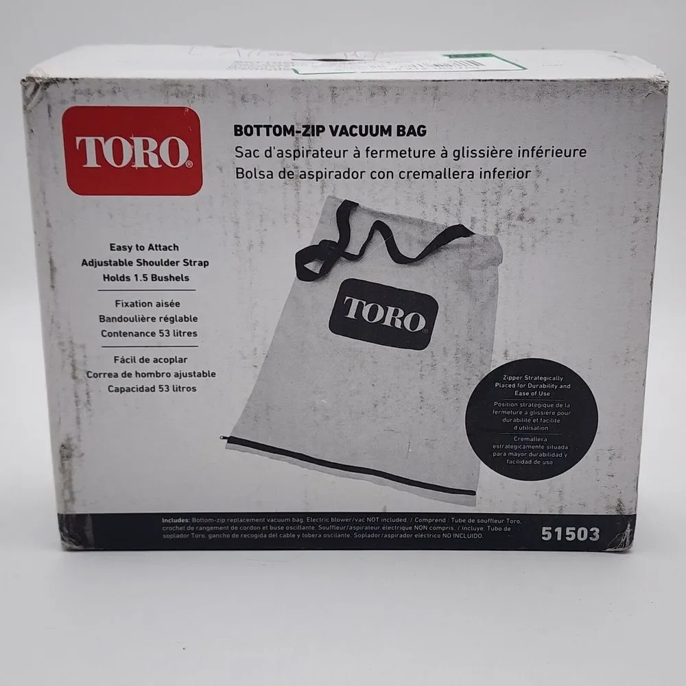 Toro 51503 Bottom-Zip Vacuum Bag for Blower Vacs New 1.5‎ bushels 5.3L New